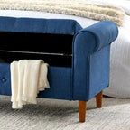 Banc de rangement moderne en tissu rembourré avec capitonnage et accoudoirs arrondis