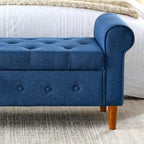 Banc de rangement moderne en tissu rembourré avec capitonnage et accoudoirs arrondis