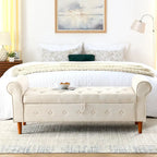 Banc de rangement moderne en tissu rembourré avec capitonnage et accoudoirs arrondis