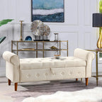 Banc de rangement moderne en tissu rembourré avec capitonnage et accoudoirs arrondis