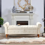 Banc de rangement moderne en tissu rembourré avec capitonnage et accoudoirs arrondis