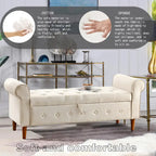 Banc de rangement moderne en tissu rembourré avec capitonnage et accoudoirs arrondis