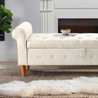 Banc de rangement moderne en tissu rembourré avec capitonnage et accoudoirs arrondis