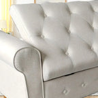 Banc de rangement moderne en tissu rembourré avec capitonnage et accoudoirs arrondis
