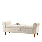 Banc de rangement moderne en tissu rembourré avec capitonnage et accoudoirs arrondis