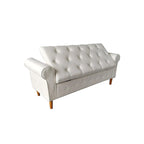 Banc de rangement moderne en tissu rembourré avec capitonnage et accoudoirs arrondis