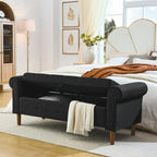 Banc de rangement moderne en tissu rembourré avec capitonnage et accoudoirs arrondis
