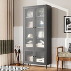 Grande Armoire de Rangement en Métal Vitrine avec 4 Portes Vitrées 5 Étagères Armoire d'Appoint Bibliothèque Armoire Autonome