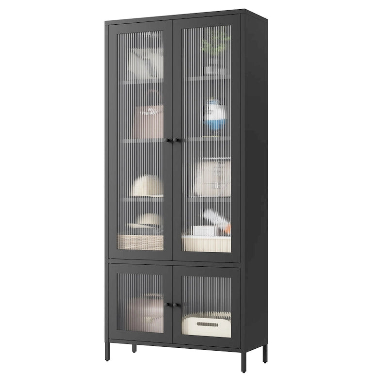 Grande Armoire de Rangement en Métal Vitrine avec 4 Portes Vitrées 5 Étagères Armoire d'Appoint Bibliothèque Armoire Autonome