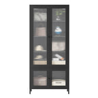 Grande Armoire de Rangement en Métal Vitrine avec 4 Portes Vitrées 5 Étagères Armoire d'Appoint Bibliothèque Armoire Autonome