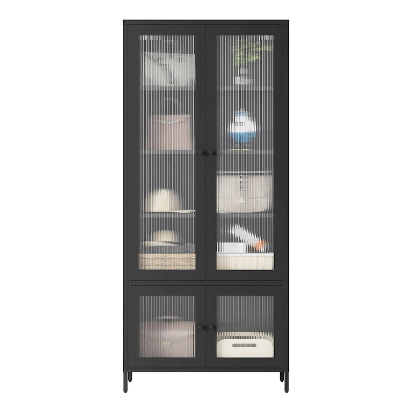 Grande Armoire de Rangement en Métal Vitrine avec 4 Portes Vitrées 5 Étagères Armoire d'Appoint Bibliothèque Armoire Autonome
