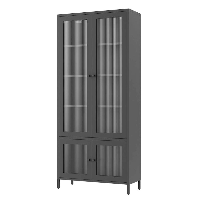 Grande Armoire de Rangement en Métal Vitrine avec 4 Portes Vitrées 5 Étagères Armoire d'Appoint Bibliothèque Armoire Autonome