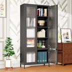 Grande Armoire de Rangement en Métal Vitrine avec 4 Portes Vitrées 5 Étagères Armoire d'Appoint Bibliothèque Armoire Autonome