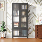 Grande Armoire de Rangement en Métal Vitrine avec 4 Portes Vitrées 5 Étagères Armoire d'Appoint Bibliothèque Armoire Autonome