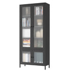 Grande Armoire de Rangement en Métal Vitrine avec 4 Portes Vitrées 5 Étagères Armoire d'Appoint Bibliothèque Armoire Autonome