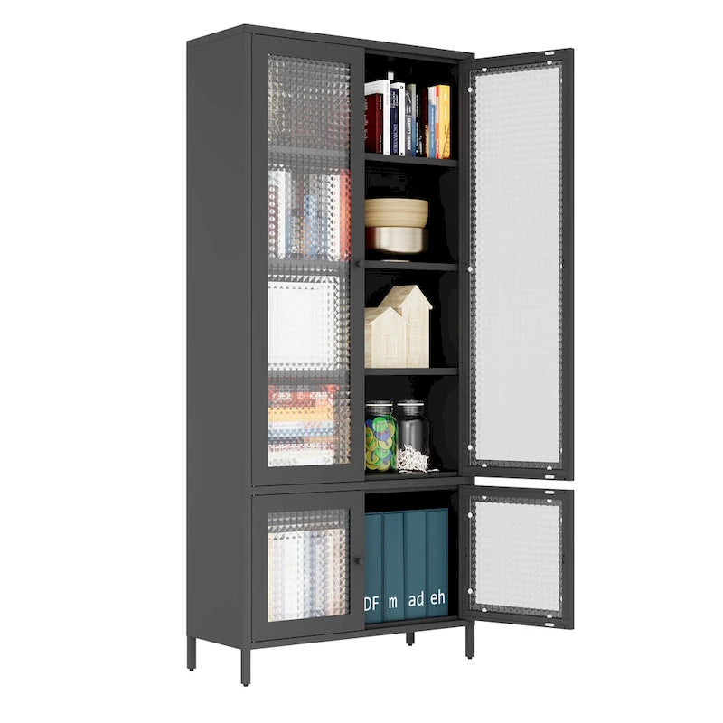 Grande Armoire de Rangement en Métal Vitrine avec 4 Portes Vitrées 5 Étagères Armoire d'Appoint Bibliothèque Armoire Autonome