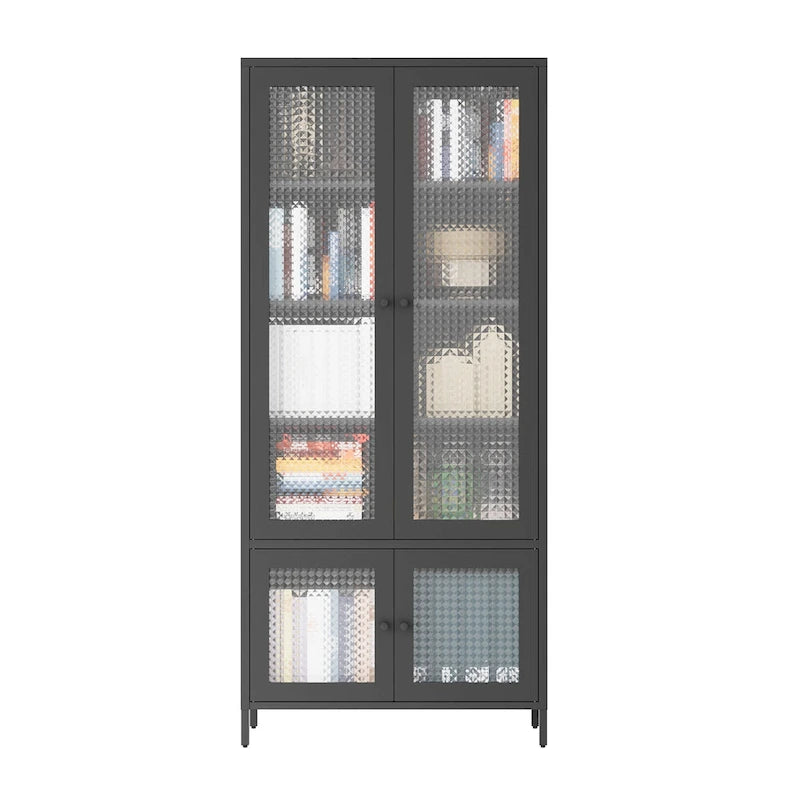 Grande Armoire de Rangement en Métal Vitrine avec 4 Portes Vitrées 5 Étagères Armoire d'Appoint Bibliothèque Armoire Autonome