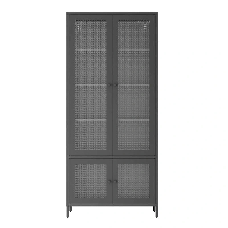 Grande Armoire de Rangement en Métal Vitrine avec 4 Portes Vitrées 5 Étagères Armoire d'Appoint Bibliothèque Armoire Autonome