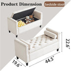 Banc de rangement, banc de chevet capitonné en velours de 113 cm avec accoudoirs pour lit Queen Size