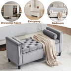 Banc de rangement, banc de chevet capitonné en velours de 113 cm avec accoudoirs pour lit Queen Size