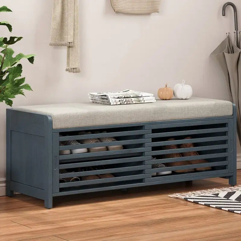 Banc de rangement volet vieilli en placage d'acacia