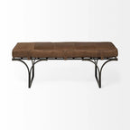 Banc rembourré en cuir véritable marron et noir de 140 cm – Pieds en métal, capacité de 100 kg, pour entrée