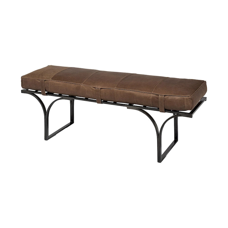 Banc rembourré en cuir véritable marron et noir de 140 cm – Pieds en métal, capacité de 100 kg, pour entrée