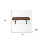 Banc rembourré en cuir véritable marron et noir de 140 cm – Pieds en métal, capacité de 100 kg, pour entrée