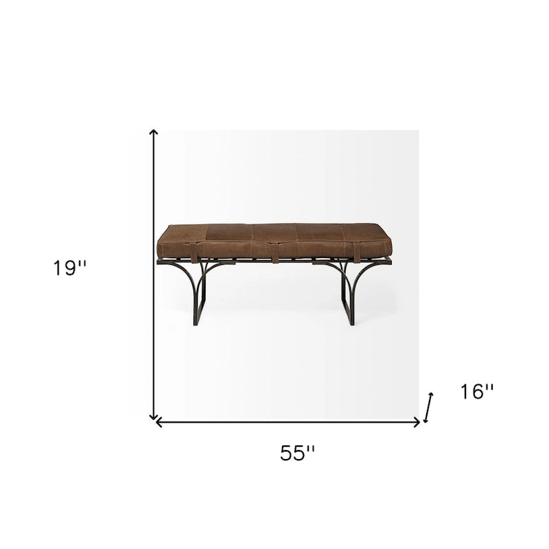 Banc rembourré en cuir véritable marron et noir de 140 cm – Pieds en métal, capacité de 100 kg, pour entrée