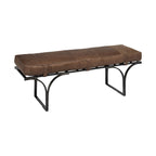 Banc rembourré en cuir véritable marron et noir de 140 cm – Pieds en métal, capacité de 100 kg, pour entrée