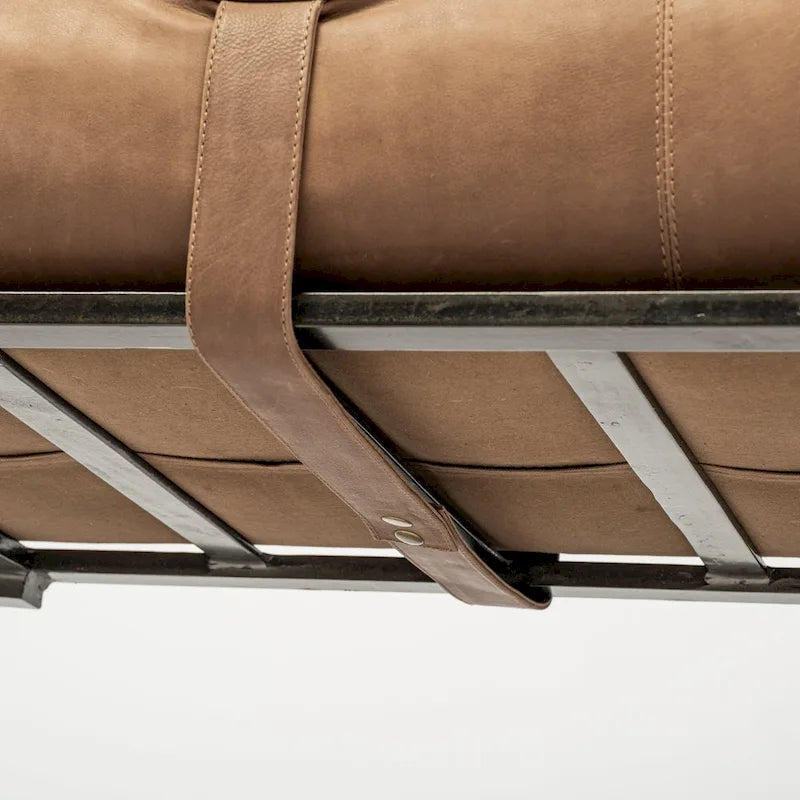 Banc rembourré en cuir véritable marron et noir de 140 cm – Pieds en métal, capacité de 100 kg, pour entrée