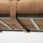 Banc rembourré en cuir véritable marron et noir de 140 cm – Pieds en métal, capacité de 100 kg, pour entrée