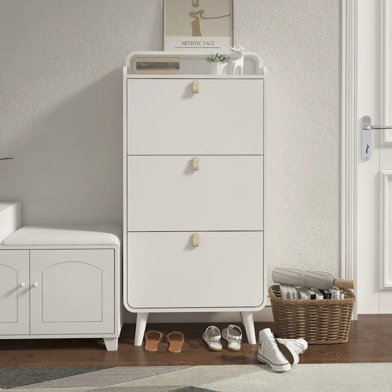 Meuble à chaussures moderne avec design en arc et 3 tiroirs, meuble de rangement pour chaussures pour entrée, extérieur, finition blanche