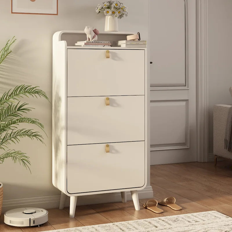 Meuble à chaussures moderne avec design en arc et 3 tiroirs, meuble de rangement pour chaussures pour entrée, extérieur, finition blanche