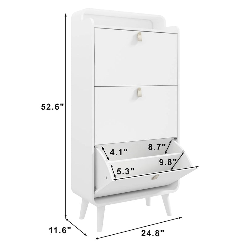 Meuble à chaussures moderne avec design en arc et 3 tiroirs, meuble de rangement pour chaussures pour entrée, extérieur, finition blanche