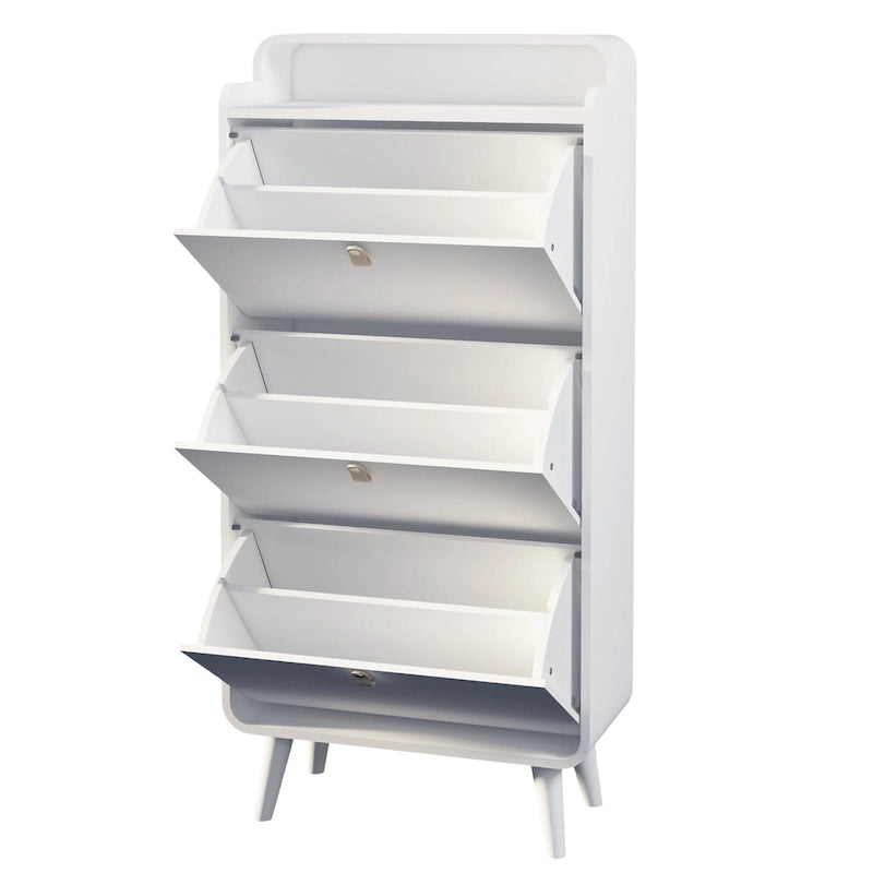 Meuble à chaussures moderne avec design en arc et 3 tiroirs, meuble de rangement pour chaussures pour entrée, extérieur, finition blanche