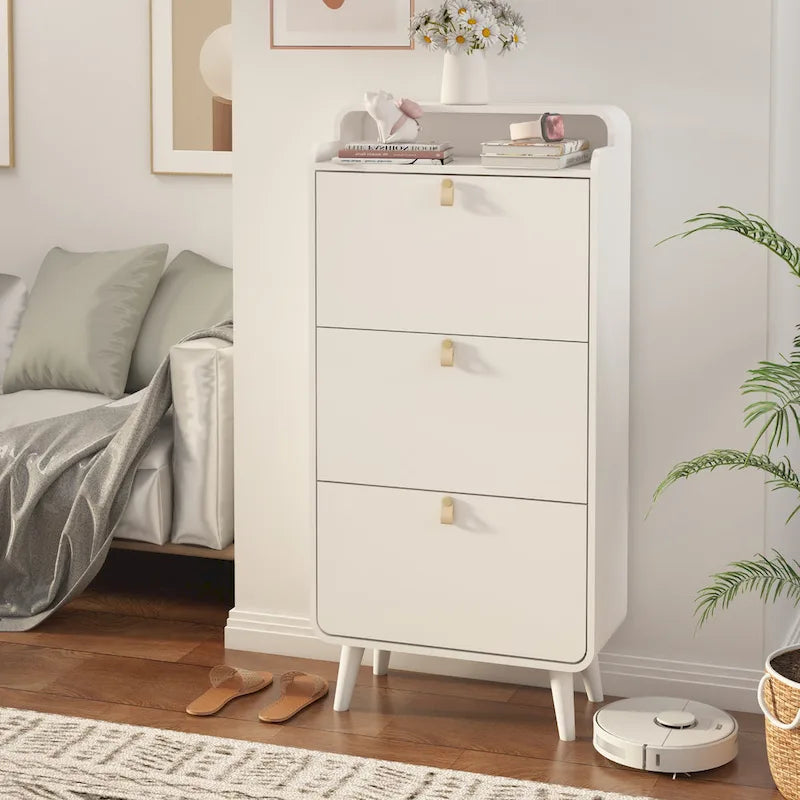 Meuble à chaussures moderne avec design en arc et 3 tiroirs, meuble de rangement pour chaussures pour entrée, extérieur, finition blanche