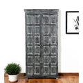 Garde-manger de 183 cm en manguier massif gris foncé – 2 portes, 4 étagères, finition rustique blanchie