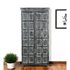 Garde-manger de 183 cm en manguier massif gris foncé – 2 portes, 4 étagères, finition rustique blanchie
