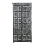Garde-manger de 183 cm en manguier massif gris foncé – 2 portes, 4 étagères, finition rustique blanchie