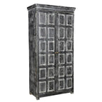 Garde-manger de 183 cm en manguier massif gris foncé – 2 portes, 4 étagères, finition rustique blanchie