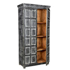 Garde-manger de 183 cm en manguier massif gris foncé – 2 portes, 4 étagères, finition rustique blanchie