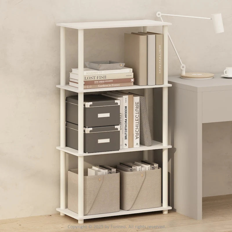 Furinno Turn-N-Tube 4-Tier Multipurpose Shelf Display Rack, Shelving Unit, Bookcase, White/White