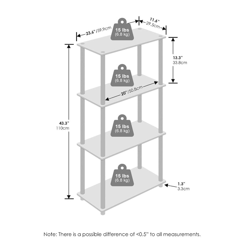 Furinno Turn-N-Tube 4-Tier Multipurpose Shelf Display Rack, Shelving Unit, Bookcase, White/White