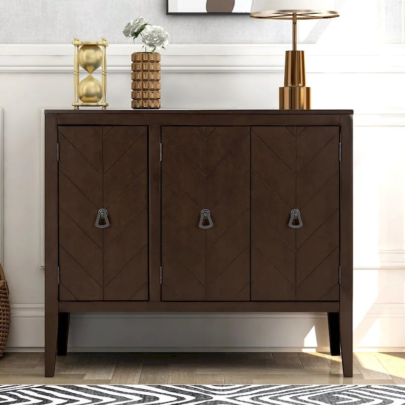 Adjustable Shelf Storage Sideboard with 3 Retro Metal Handles and 4 Pinewood Legs