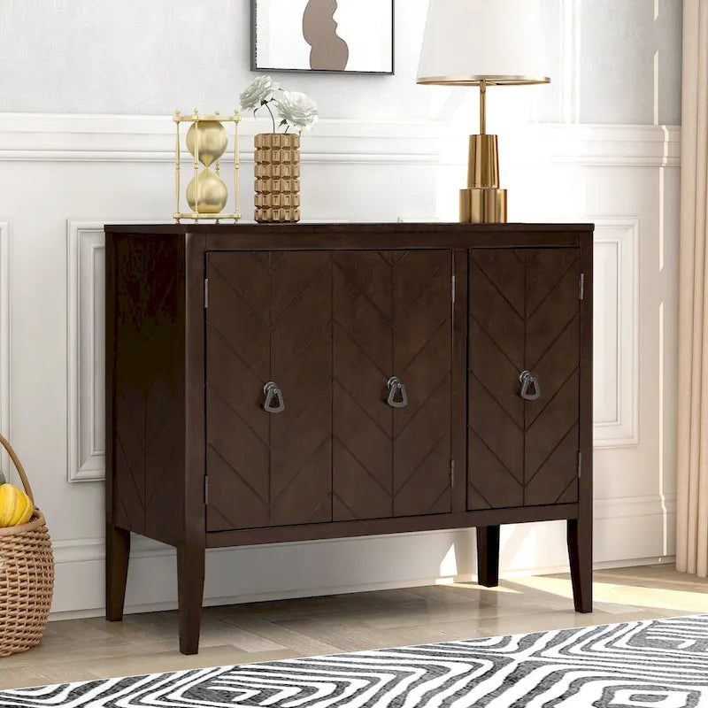 Adjustable Shelf Storage Sideboard with 3 Retro Metal Handles and 4 Pinewood Legs