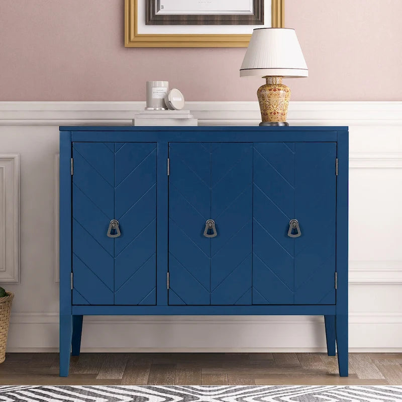 Adjustable Shelf Storage Sideboard with 3 Retro Metal Handles and 4 Pinewood Legs