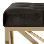 Banc rectangulaire capitonné en velours noir avec base géométrique dorée – 48,5L x 20,3P x 18H