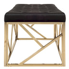 Banc rectangulaire capitonné en velours noir avec base géométrique dorée – 48,5L x 20,3P x 18H