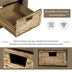 Banc de rangement rustique avec 3 tiroirs et 3 paniers en rotin